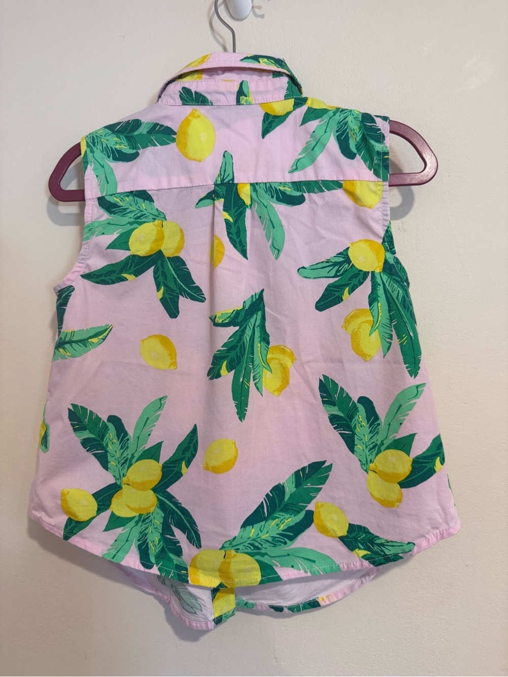 Crewcuts Girls Pink Sleeveless Lemon Print Tie-Front Shirt size 6-7 like EUC - Picture 3 of 6